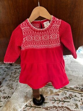 Hanna Andersson Red Long-Sleeve Knit Fair Isle Dress